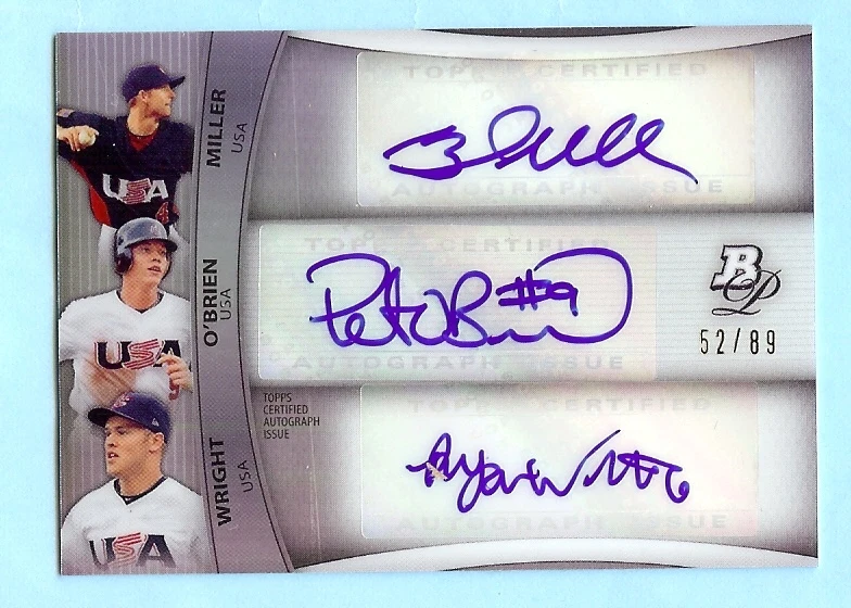 2010 BOWMAN PLATINUM RYAN WRIGHT-BRAD MILLER-PETER O'BRIEN AUTO AUTOGRAPH #52/89 - Image 1 of 1