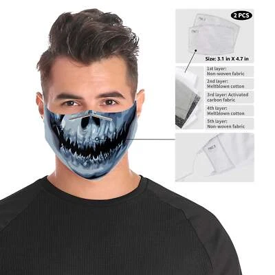 Ghost Skull Cloth Face Mask Cosplay Costume Men With Filter Pocket and Nose Wire - Image 1 of 4