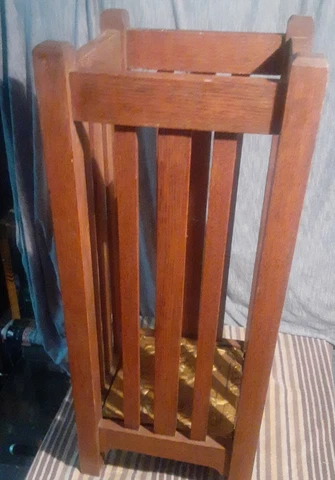 VINTAGE ARTS & CRAFTS MISSION OAK SLATTED UMBRELLA  STAND CANE HOLDER 28"T x12"W Cover