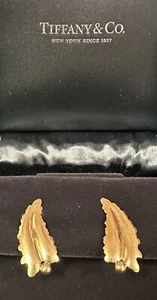 Tiffany&Co 14k Earrings Vintage Leaf Form Earrings with Presentation Box - Picture 1 of 5