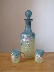 + Carafe à liqueur en verre teinté alvéolé émaillé, nid d'abeille + 2 verres + - Foto 1 di 10
