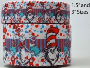 3" Wide (3 yards) Dr. Seuss With Stripes and Dots Printed Grosgrain Cheer Ribbon - Picture 1 of 1
