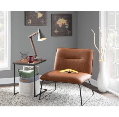 Leather Chair Accent Faux Industrial Living Room Armless Modern Single Camel New - Image 1 of 4