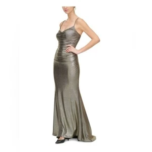 Eliza J Kleid Dress Damen Gold Spaghettiträger Wasserfallausschnitt volle Länge formell 6 - Bild 1 von 7