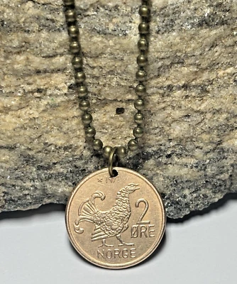 1971 Норвегия 2 руды монета подвеска унисекс ожерелье. "С ""Black grouse""." - Изображение 1 из 4