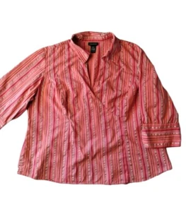 LANE BRYANT Button Up Shirt Women 18/20 Orange Striped 3/4 Sleeves Surplice - Picture 1 of 8