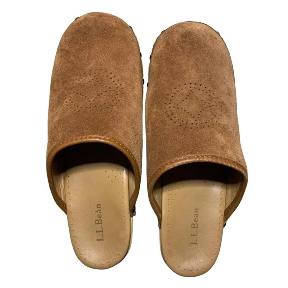 Gamuza vintage ~ 2000 madera cuero tostado L.L. Zuecos Bean - para mujer talla 7,5/8/38 Foto 1 de 4