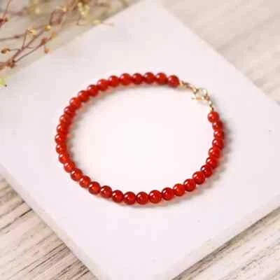 3 mm Carnelian Beads Bracelet Delicate Healing Crystal Gemstone Gift For Her - Image 1 of 2