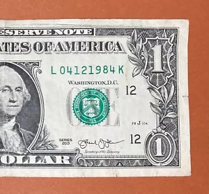 April 12, 1984 ; 4 Dec 1984 ( L 04121984 K ) Birthday Note $1 One Dollar Bill - Picture 1 of 5