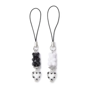 2Pcs Handmade Keychain Colorful Bear Pendant Phone Chain Glass Heart Strap Decor - Photo 1 sur 8