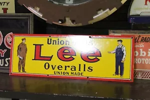 RARE LEE OVERALL UNION MADE DEALER PORCELAIN METAL WORK WEAR DENIM JEANS CLOTHES - Picture 1 of 14