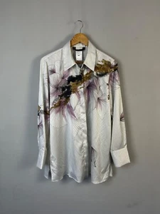 Marina Rinaldi Luxury Women White Floral Shirt Blouse Made in Italy Size US10 - Picture 1 of 9