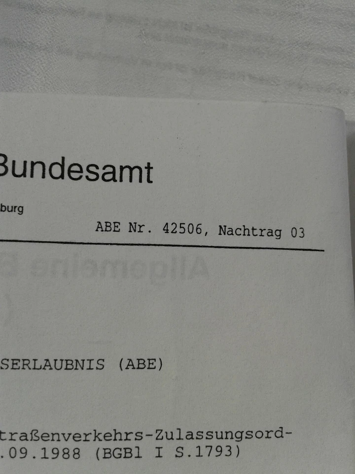 Gutachten ABE Teilegutachten KBA 42506 für ATS Felgen 7j 15 ET 38 LK 5 * 112 - Bild 1 von 1