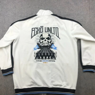 Sudadera De Colección Ecko Unltd Para Hombres 3XL Blanca Azul Cremallera Completa Track Over Come Y2K* Foto 1 de 4