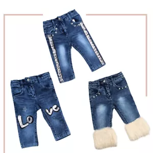 Pantalones de mezclilla para niñas bebés con piel y lentejuelas amor brillantes FR1089 - Imagen 1 de 4