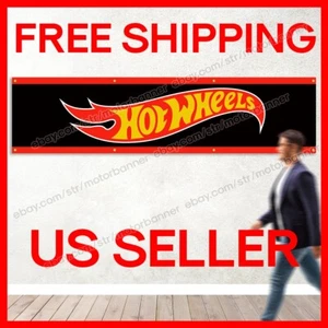 Hot Wheels Logo Banner 2X8 Ft Kids Playroom Matchbox Garage Wall Decor NEW - Picture 1 of 16