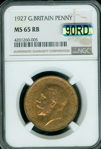 1927 GREAT BRITAIN PENNY NGC MS65 RB MAC 90RD 2ND FINEST REGISTRY & SPOTLESS . - Picture 1 of 2