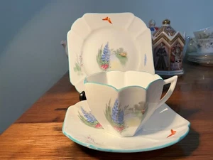 Antique Rare Shelley Trio CSP bridge,water, flowers, butterfly’s Queen Anne shap - Picture 1 of 7