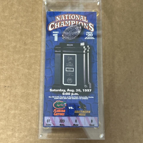 Florida Gators Game Ticket 1997 National Champions Ticket Stub Cover