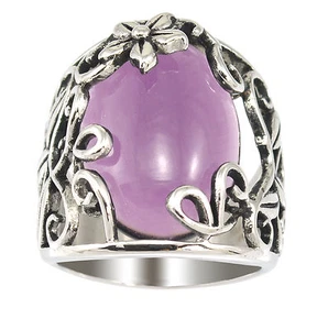 S.Michael Designs Stainless Steel Flower Scroll Glass Cabochon Ring - Picture 1 of 4