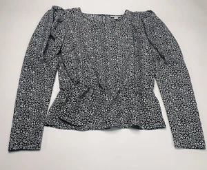 Topshop Damen Bauernbluse durchsichtig Rüschen Langarm Blumenmuster schwarz weiß Größe 12 - Bild 1 von 7