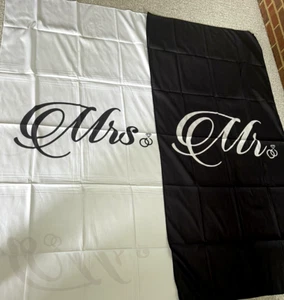 Mr and Mrs Beach Towel w/Rings- Honeymoon Just Married For X-Large Fast Ship - Picture 1 of 6