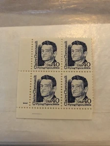 US Stamps Scott 2187 40c 1990 plate block Claire Chennault M/NH Dull gum - Picture 1 of 4