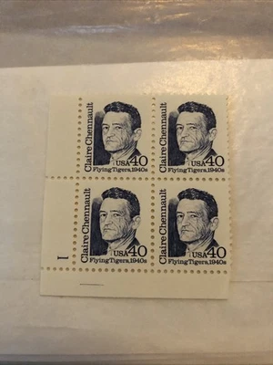 US Stamps Scott 2187 40c 1990 plate block Claire Chennault M/NH Dull gum - Image 1 of 4