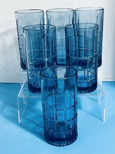 6er Set schöne Anchor Hocking blau Schottenkaro Eistee Gläser ~ makellos! - Bild 1 von 10