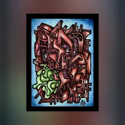 ACEO - ORIGINAL ARTWORK -  Abstract Surreal Outsider Art - Ink - Watercolor OOAK - Image 1 of 4