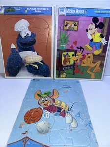 Vintage Children’s Puzzle Lot (3).  Cookie Monster, Mickey Mouse, & Space Mouse - Picture 1 of 23