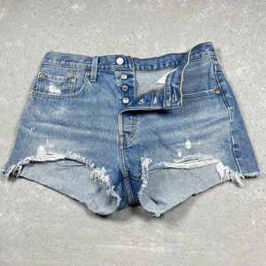 Levi’s Jean Shorts 31 Blue Premium Original Fit High Rise 501 Denim Distressed - Picture 1 of 15