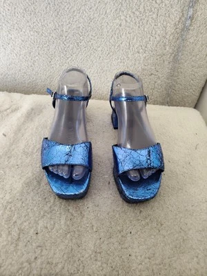 Sandalias Zara Mujer Plataforma 9 Azul Estampado Hebilla Punta Abierta Tacón Bloque Zapatos Foto 1 de 4