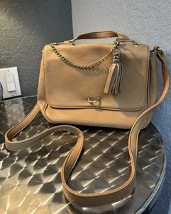 Just Fab Tan Faux Leather  Purse Adjustable Straps Bag Tassel - Picture 1 of 6