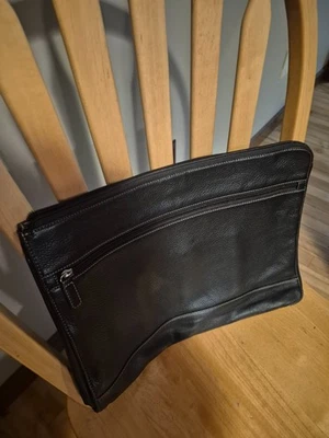 Levenger - Black Leather Bomber Jacket Laptop Sleeve Business Folio. 16x12x3. - Image 1 of 4