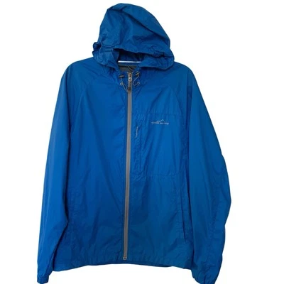 Chaqueta de Lluvia Embalable Eddie Bauer Para Hombre Mediana Azul Capucha Ventilada Cremallera Completa Foto 1 de 4