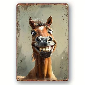 Blechschild lustiger Pferdekopf Pferd Nostalgie Vintage Metallschild TEL2622 - Bild 1 von 2