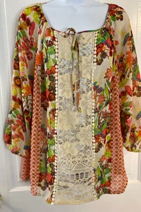 Blusa para mujer Valerie Stevens manga 3/4 floral multicolor encaje frontal talla L - Imagen 1 de 6
