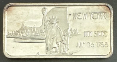 Hamilton Mint New York State Art Bar 1oz  .999 Fine Silver TONED!   (90) - Image 1 of 4