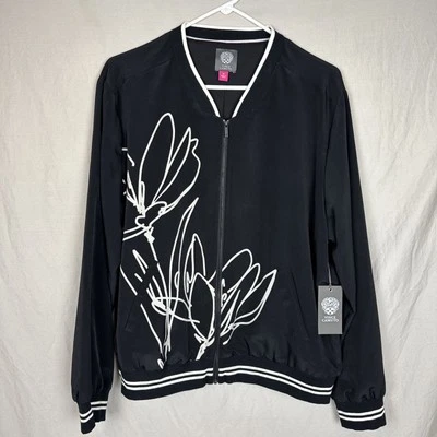 NOVA Jaqueta Vince Camuto Feminina XL Bombardeiro Floral Cetim Nova Com Etiqueta $159 - Imagem 1 de 4