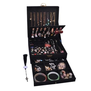 Women Jewelry Box Lockable 3 Layers Large Jewelry Organizer Storage Case for ... - Picture 1 of 7