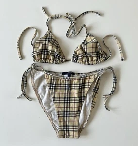 Burberry Nova Check Bikini Two Piece Swimsuit Beige - Women’s Size Small - Picture 1 of 4