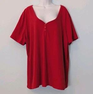 Roamans Short Sleeve Top Women's 3X 30/32 Plus Size Red V-neck Pullover Cotton  - Picture 1 of 11
