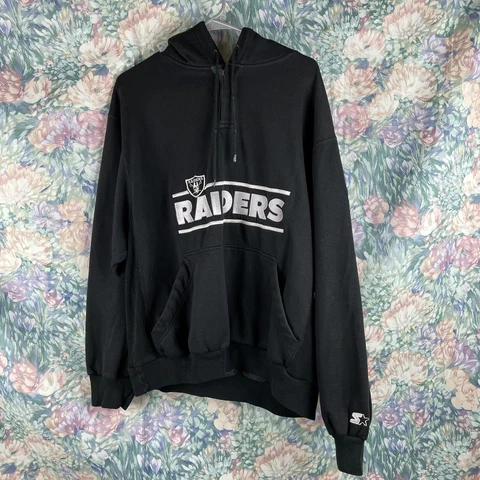 LOS ANGELES RAIDERS Vtg 1990s Hood Hoodie STARTER Sweater Sweatshirt Black XL Cover