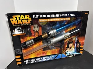 Rare Star Wars ROTS Electronic Anakin Skywalker Obi-Wan Kenobi Lightsaber 2-Pack - Picture 1 of 14