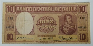 Chile … P-103 … 10 Pesos … 10-III-1937 … Serie I 18. - Picture 1 of 2