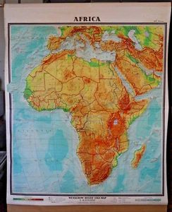 AFRICA, RELIEF-LIKE MAP - D-G - HUGE VINTAGE PULL DOWN SCHOOL MAP - 1960s - Picture 1 of 4