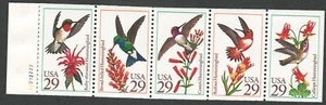 US. 2642-46. 29c. Hummingbirds. 2646a. Pane of 5 Pl#A2212222. MNH. 1992 - Picture 1 of 2