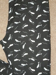 LuLaRoe TC2 White & Ice Blue Whale Sea Life Marine Nautical Ocean New Leggings - Picture 1 of 2