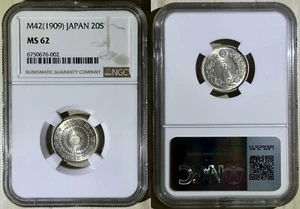 Japan 1909 Meiji Year Yr 42 Silver 20 Sen Sunburst Coin NGC MS 62 Y# 30 - Picture 1 of 1